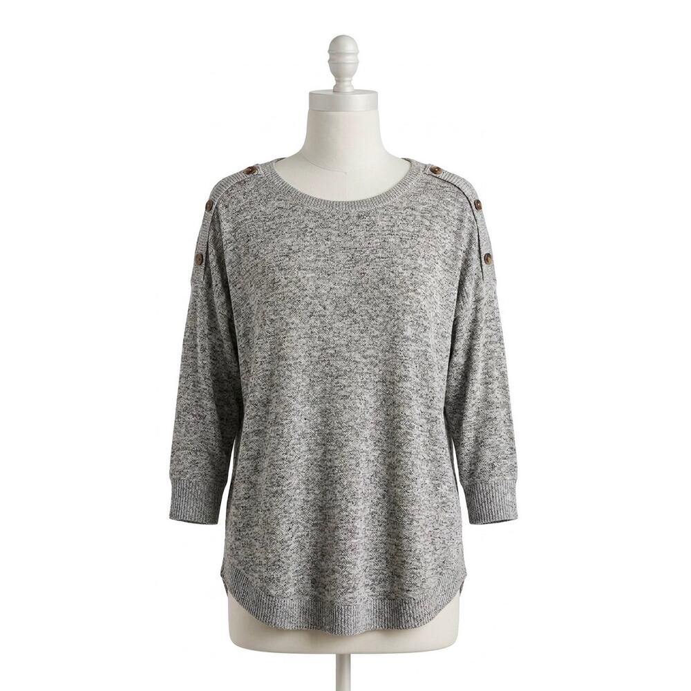 Maurices Gray Heathered Button Shoulder Blouse Top Size Large 3/4 Sleeve